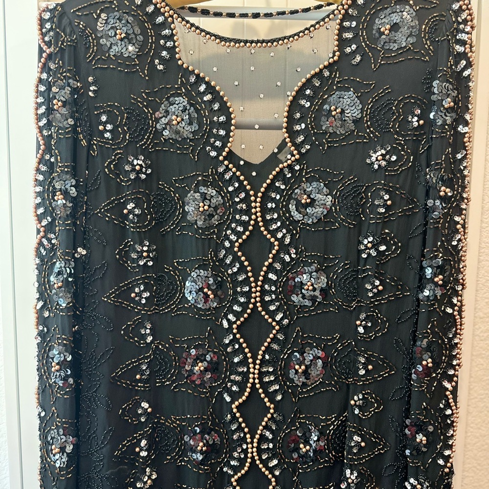 Vintage Oleg Cassini Beaded Sequin Mesh Top - Art Deco Glam - M